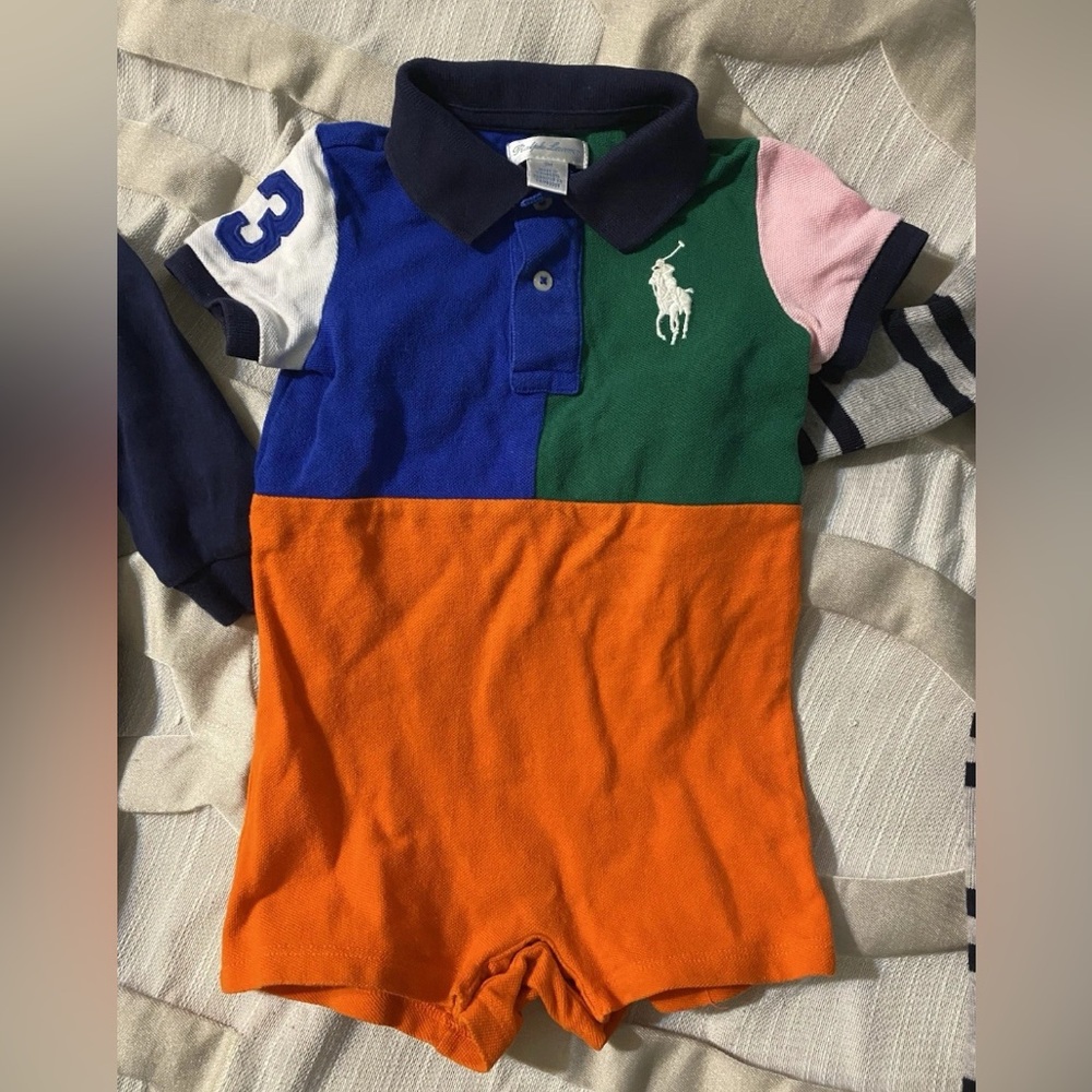 Ralph Lauren Multicolor Kids color block Polo onesie romper 9 months